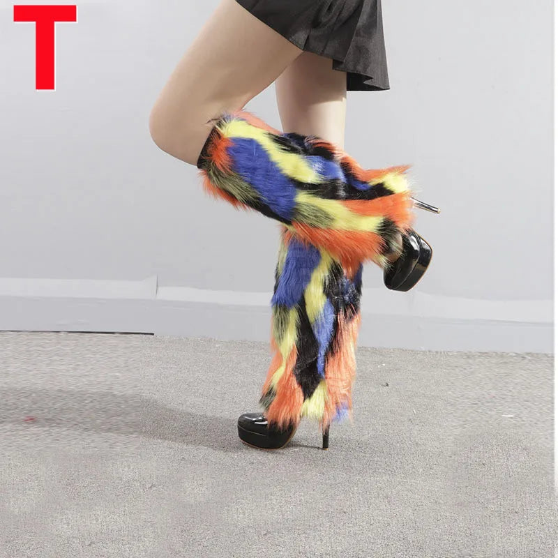 Leg Warmers Faux Fur Wraps Boot Covers Women Rave Outfit Glow Stocking Nightclub Party Clothes Boot Accessories Tron Dance Wear