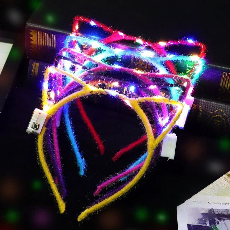 6/12/24 pcs Led Glow Cat Bunny Ear Horn Hairbands Light Up Flash Headband Women Girl LED Neon Birthday Wedding Party Supplies