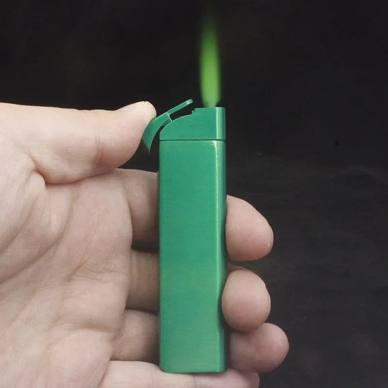 Mini Ultra-thin Inflatable Lighter Metal Cute Windproof Jet Green Flame Portable Lighter ,Survival Lighter,lighters for Smokers