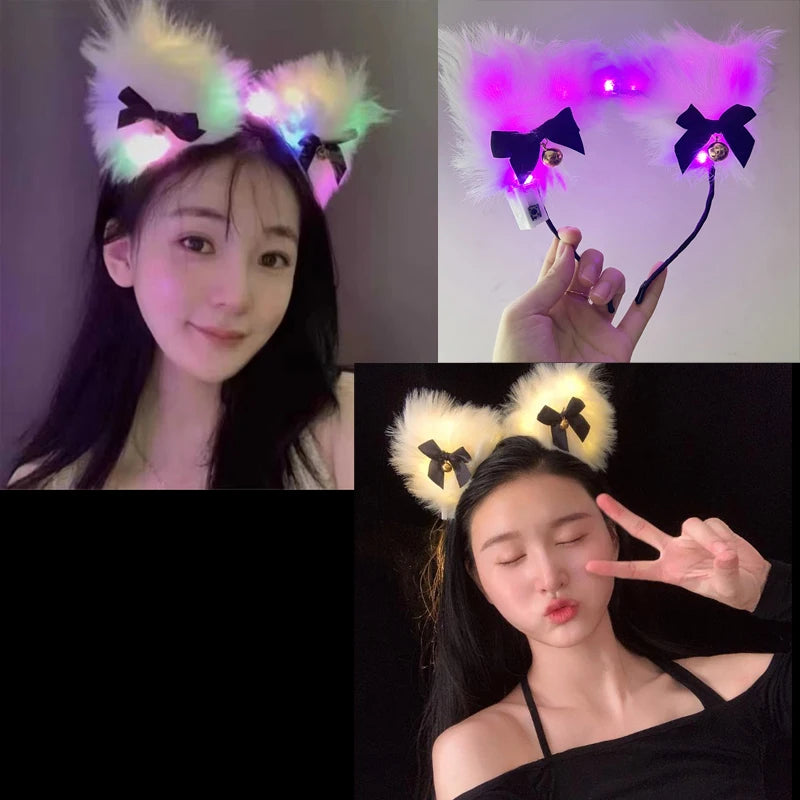 5/10PCS Kawaii LED Fox Ears Bell JK Headband – Glowing Fluffy Hair Clip for Cosplay & Cute Outfits