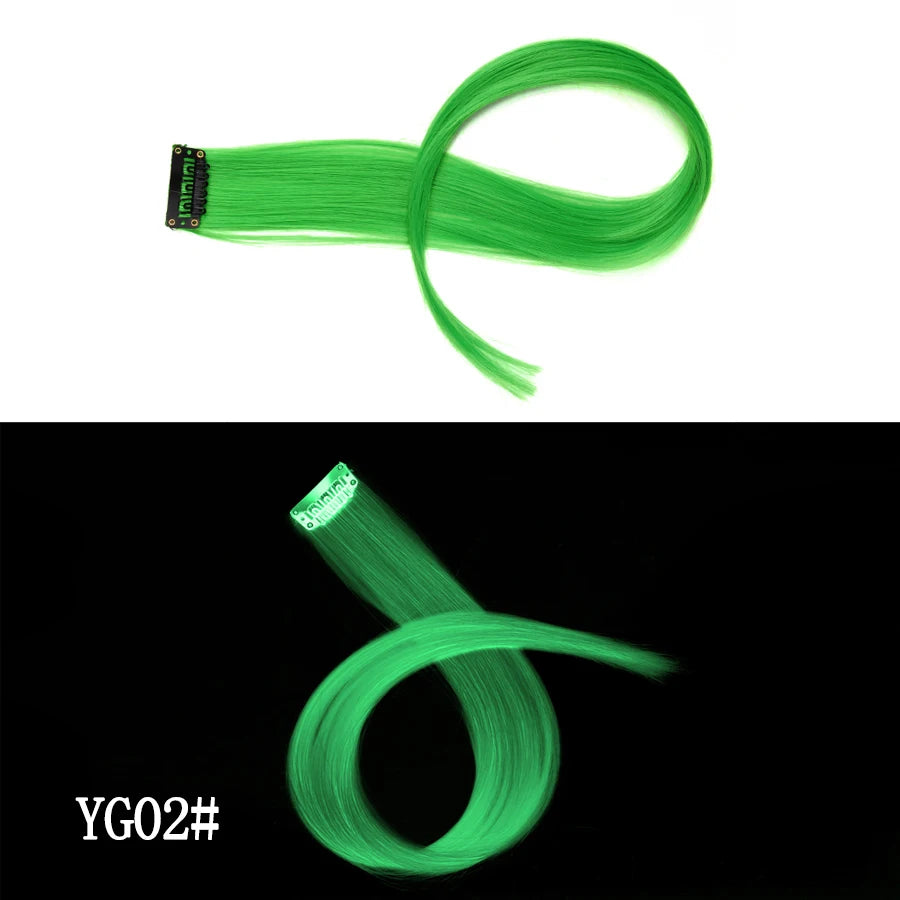 20inch Glow In Hair Extensions Clip In Colored Hairpieces Party Rainbow Hair Clips Synthetic Neon Fake Hairpiece For Women