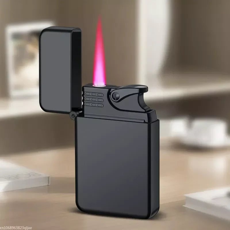 Metal Jet Red Flame Lighter Luminous Cigar Lighter Refillable Butane Adjustable Flame Portable Windproof Gas Lighter Men's Gifts