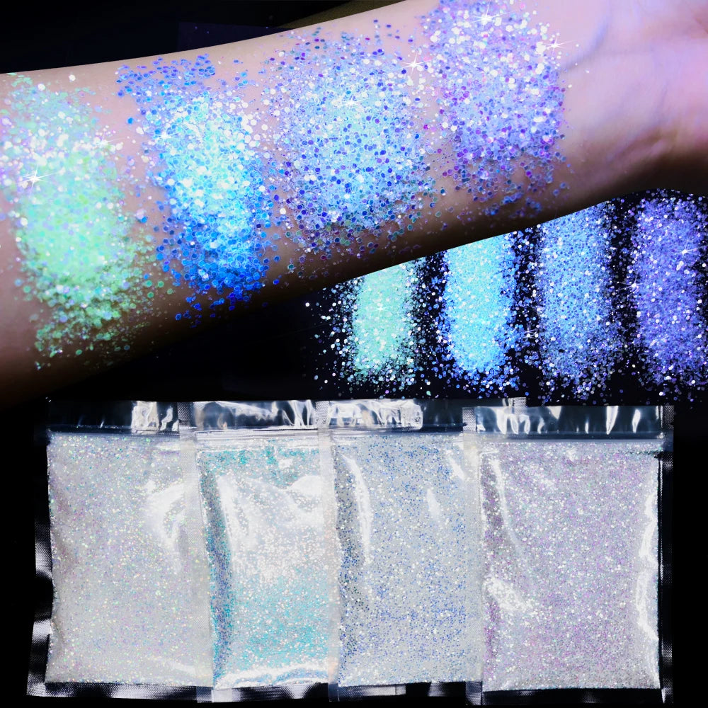 10g/Bag Halloween Ultra-Bright Nail Luminous Sequins Blue/Green/Glow Nail Powder 4-Cols Face/Body/Eye shadow Party Glitter Flake