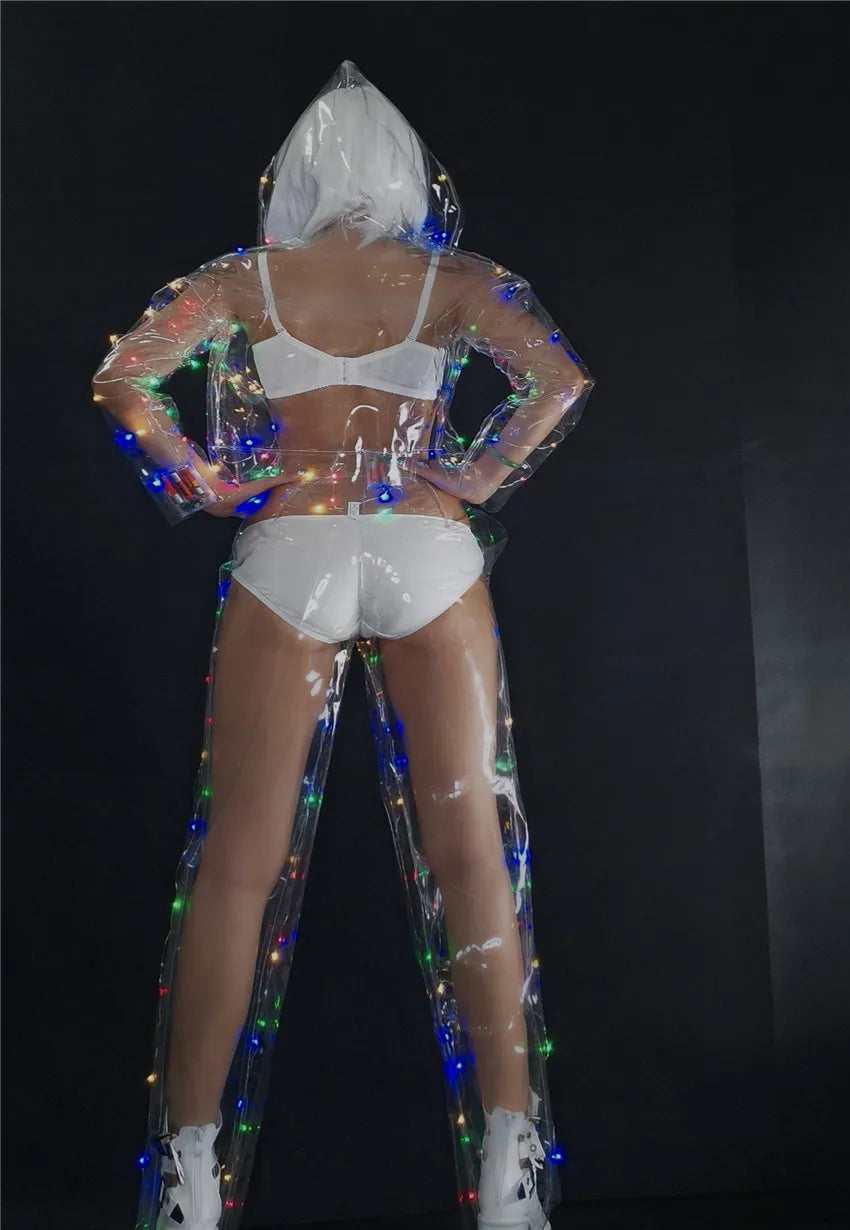 Female Color LED lights Performance clothes Music Festival Singer Dance Team DJ Disco dancing Costume Sexy LED Perspective Suit