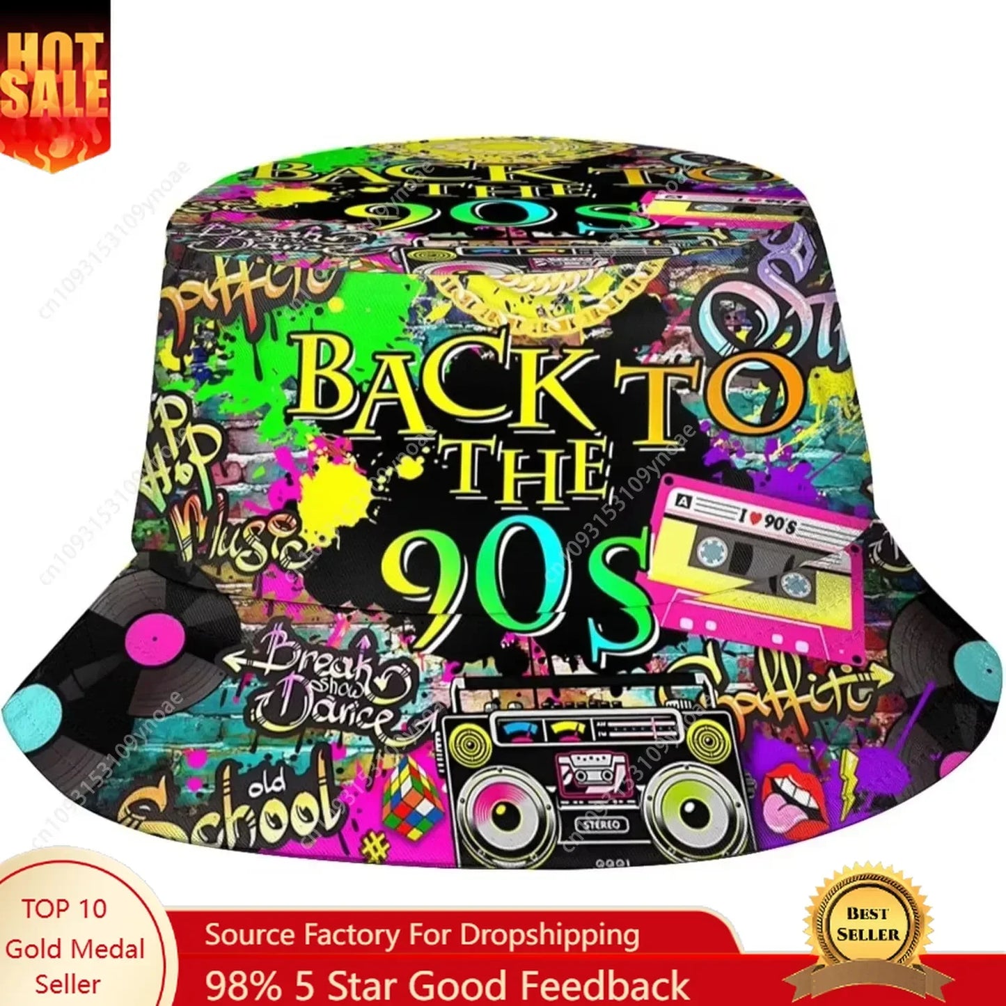 Fashion Retro 80s 90s Bucket Hat Men Women Packable Sun Cap Rave Party Outfit Accessories Fisherman Hats Outdoor Cartoon Pattern