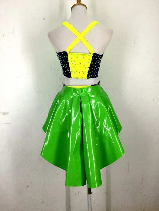 Female Sexy Pole Dance Clothing Shiny Fluorescent Rhinestones Bikini Female Stage Performance Costume Nightclub Dj Rave Outfit