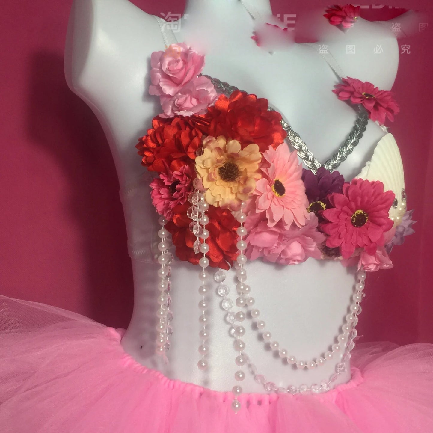 Led jump di rave bra tutu shell flower suit costume Sexy edm luminous bra luminous skirt