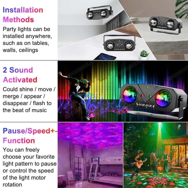 Party Disco Ball, Dj Disco Ocean Star Projector Dance Light Sound Activated with Remote Control Stage Strobe Rave Light for Part