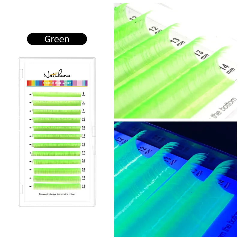 NATUHANA Color Individual Eyelashes Green Red Yellow Blue False Colored Faux Mink Lashes Soft Natural UV Neon Lash Extension