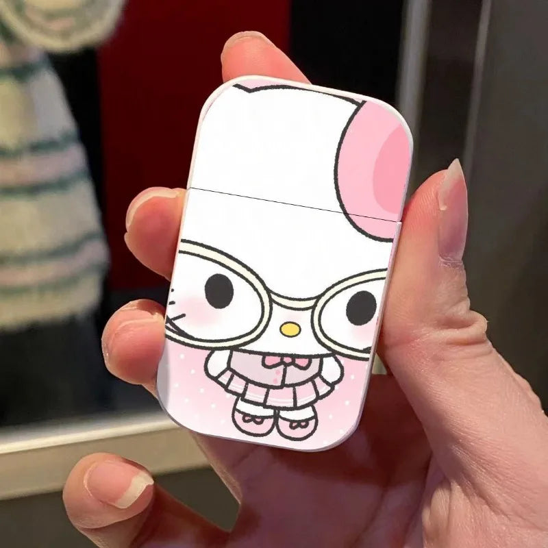 Gift Set Hello Kitty Turbo Gas Lighter, Pink Fire Windproof Metal Flip Cover Women's Lighter Jet Flame, Smoking Accessories