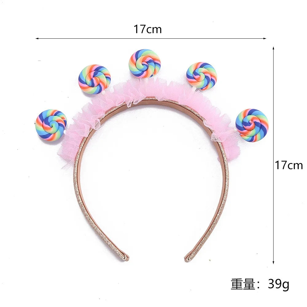 Pink Lollipop Headwear Girl Candy Party DIY Dress Up Sweet Little Princess Happy 1st 2nd 3rd Birthday Party Hair Band Photo Prop