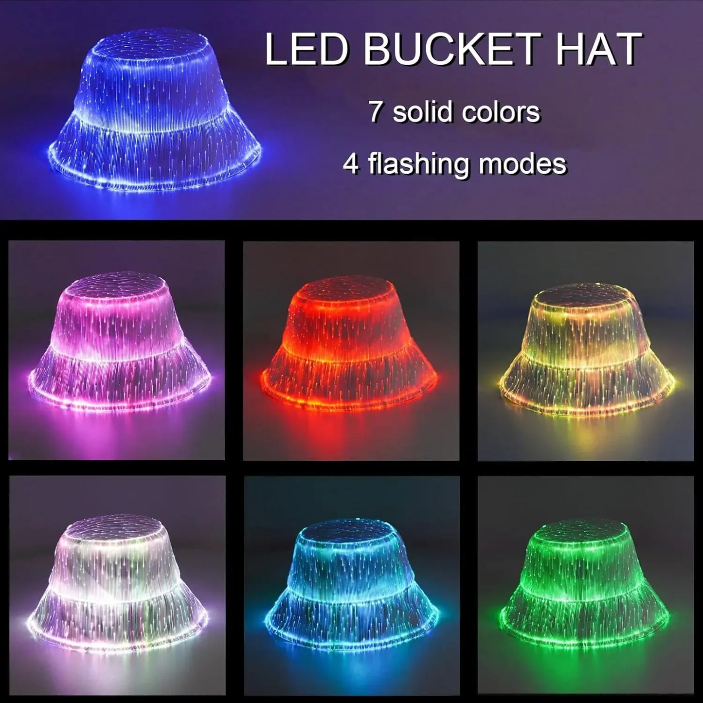 Rave Bucket Light Up Crazy 7 Colors Party Hat Glow in The Dark Party Bucket Hat Man Women Fishing Cap Hats Outdoor Sun Caps