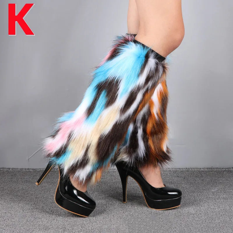 Leg Warmers Faux Fur Wraps Boot Covers Women Rave Outfit Glow Stocking Nightclub Party Clothes Boot Accessories Tron Dance Wear