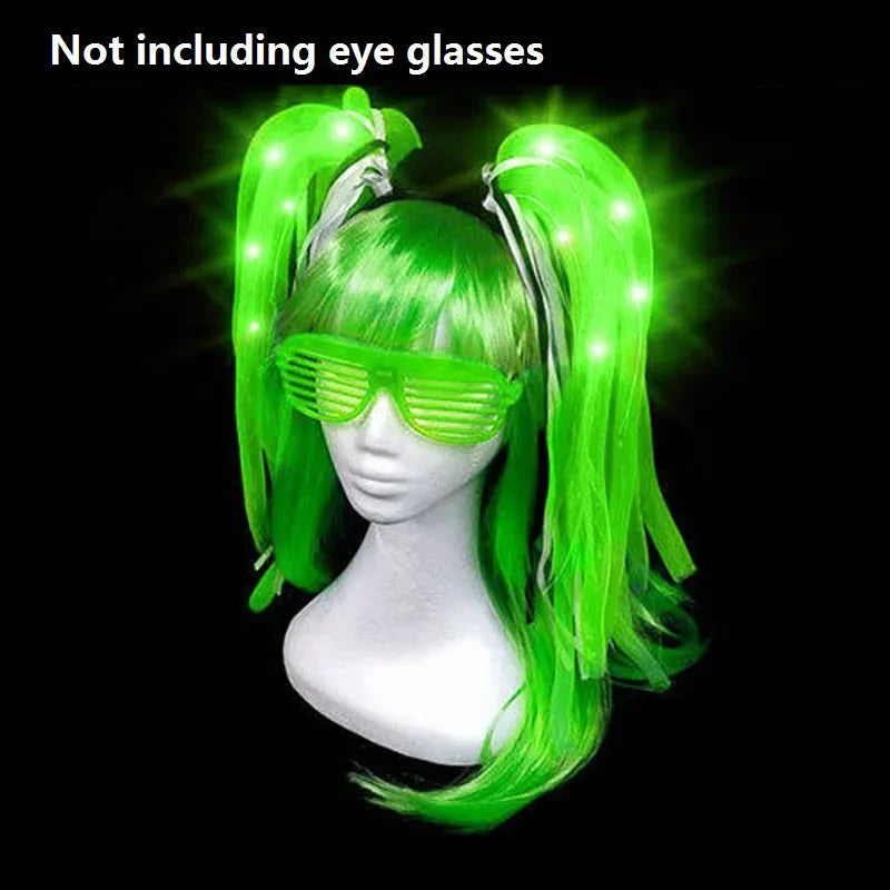 Glow Hair Braid Glasses Blink Bow Light Curly Party Clown Explosion Wig Cosplay Birthday Costume Christmas Halloween Festival
