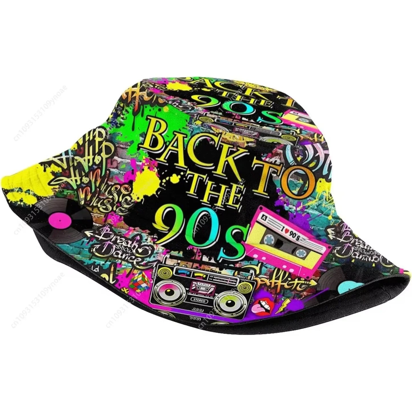 Fashion Retro 80s 90s Bucket Hat Men Women Packable Sun Cap Rave Party Outfit Accessories Fisherman Hats Outdoor Cartoon Pattern