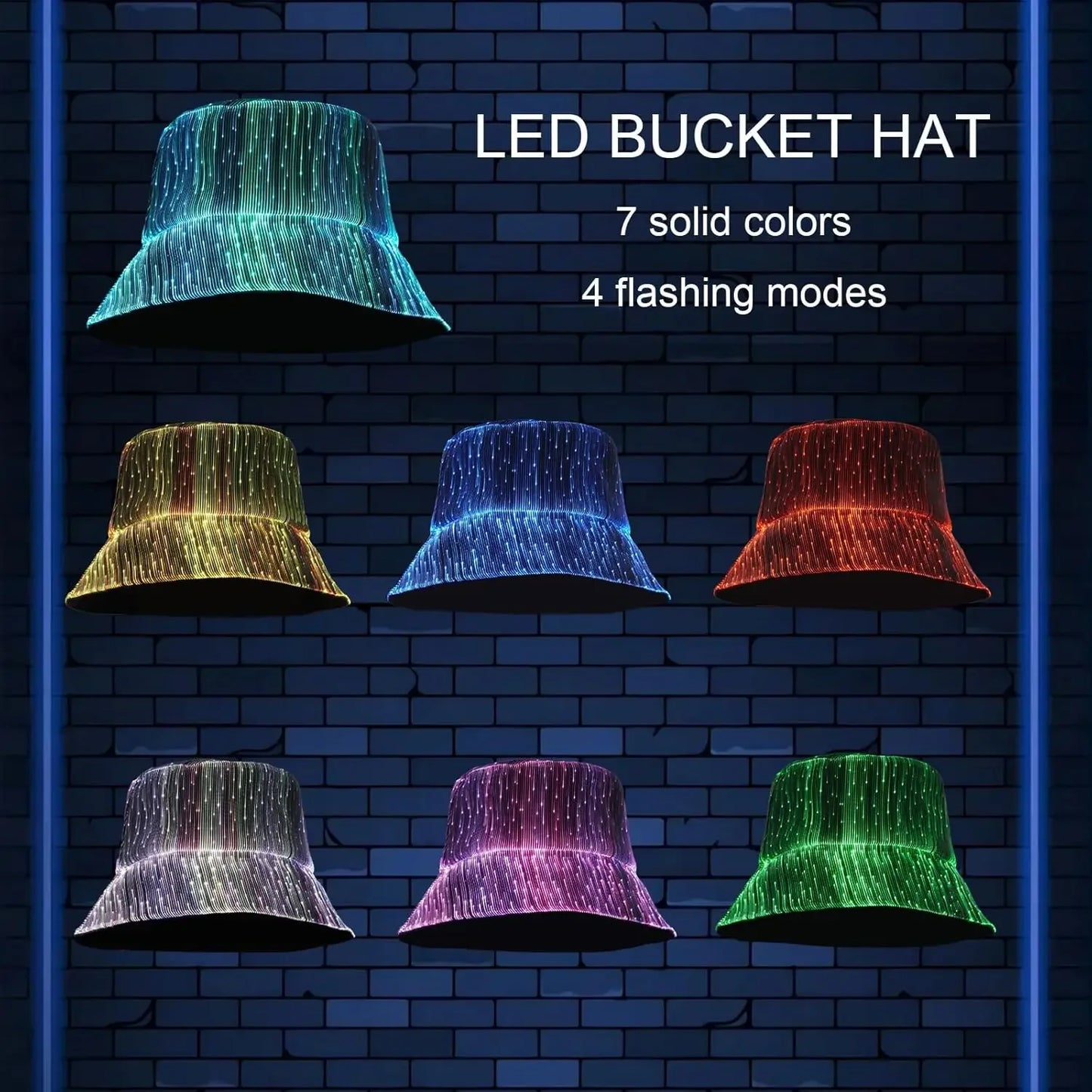 Rave Bucket Light Up Crazy 7 Colors Party Hat Glow in The Dark Party Bucket Hat Man Women Fishing Cap Hats Outdoor Sun Caps