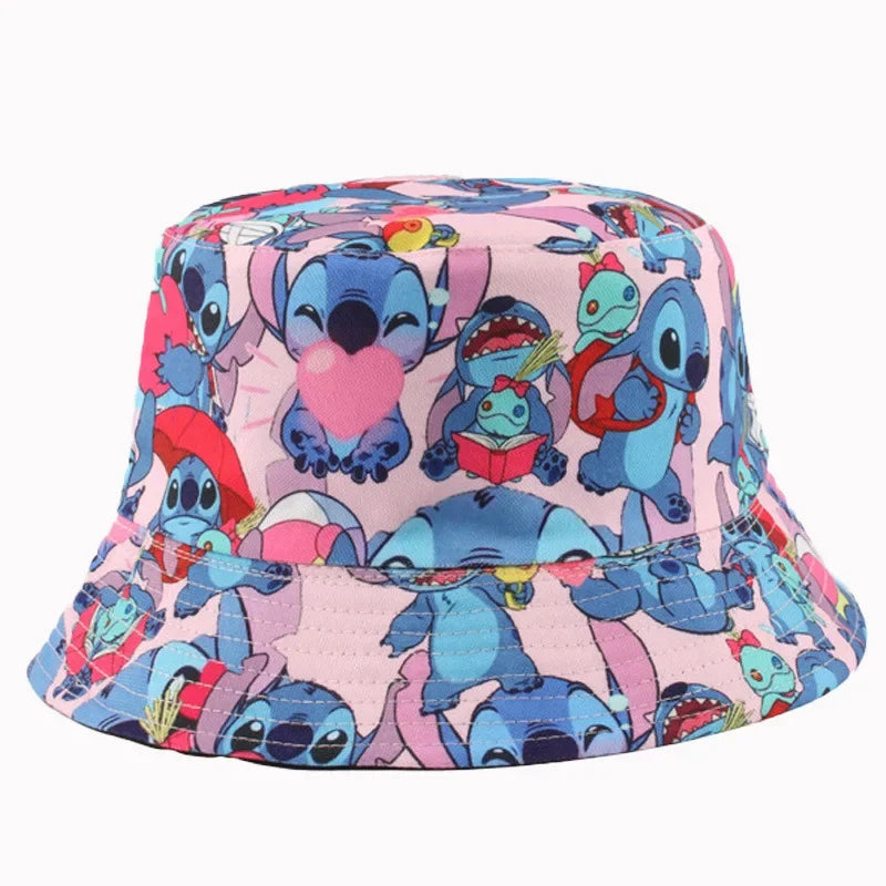 Disney Stitch Summer Sun Hat Fashion Cartoon Bucket Hat for Boys Girls Bob Panama Children's Beach Travel UV Protection Hat Gift