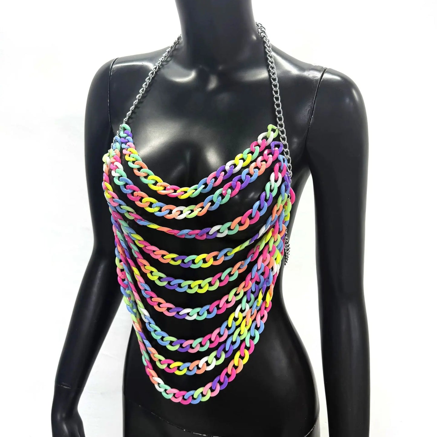 Handmade Rainbow Chest Chain Kandi Harness Edc Music Festival Charm Bra Accessories Rave Outfit 00s 90s Kandi Halter 2025