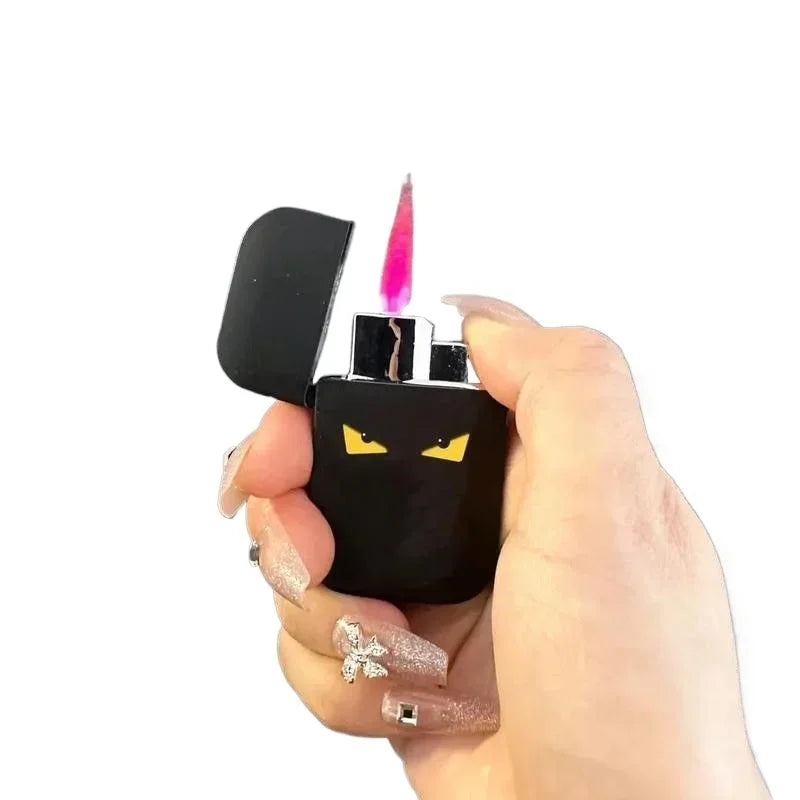 Black Devil Eyes Pink Flame Cigarette Lighter Refillable Butane Lighter Special for Ladies Smoking Accessories Men Gifts