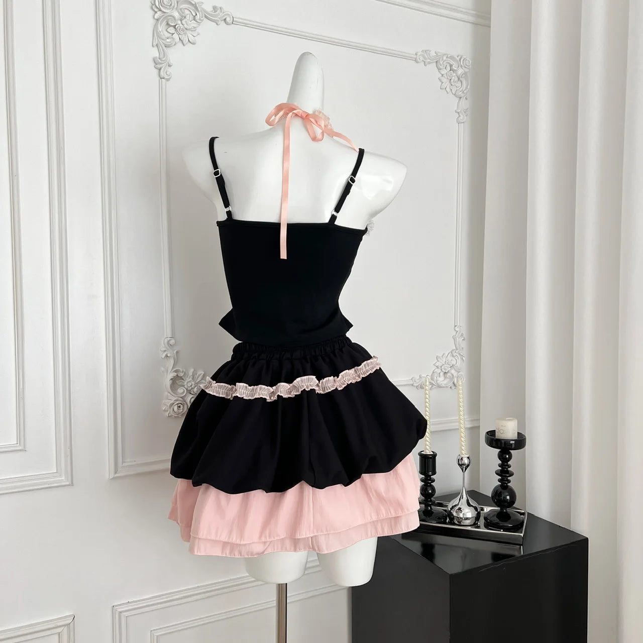 Summer Women Gyaru Coquette Kpop 2000s Aesthetic Shoujo JK Y2k Birthday Rave Cute Core Outfits 2 Piece Set Camisole + Mini Skirt