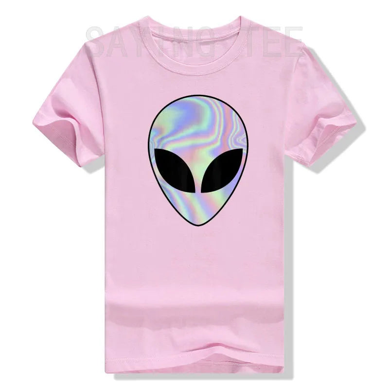 Alien Head T-Shirt Colorful Alien-Ufo Rave Tee Y2k Top I Want To Believe Graphic Outfits Funny Believers In Life on Mars Clothes