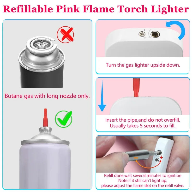 Gift Set Hello Kitty Turbo Gas Lighter, Pink Fire Windproof Metal Flip Cover Women's Lighter Jet Flame, Smoking Accessories