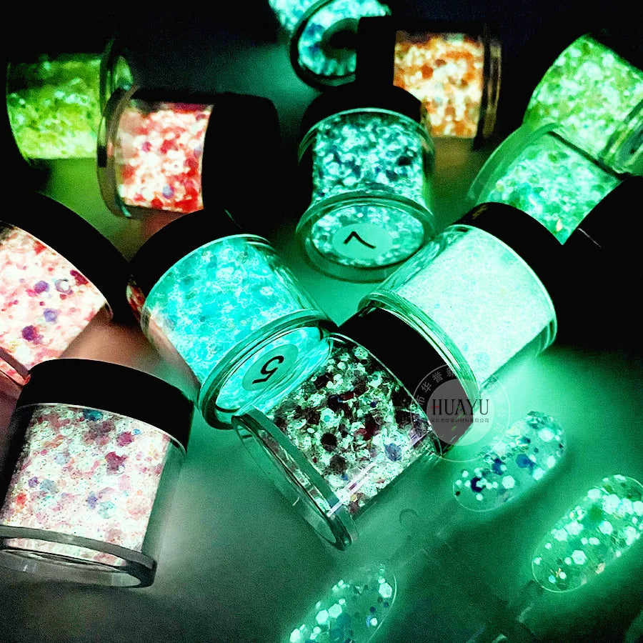 15Colors Holographic Luminous Sequins Glow in the Dark Nail Art Neon Glitters Mixed Hexagon Powder Manicure Body/Eyes/Face Flake