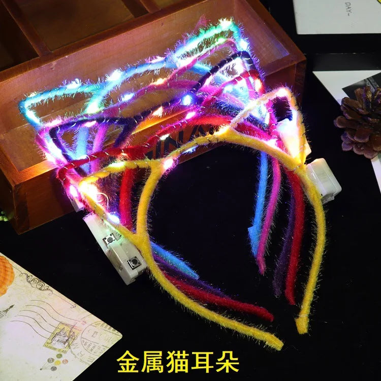 6/12/24 pcs Led Glow Cat Bunny Ear Horn Hairbands Light Up Flash Headband Women Girl LED Neon Birthday Wedding Party Supplies