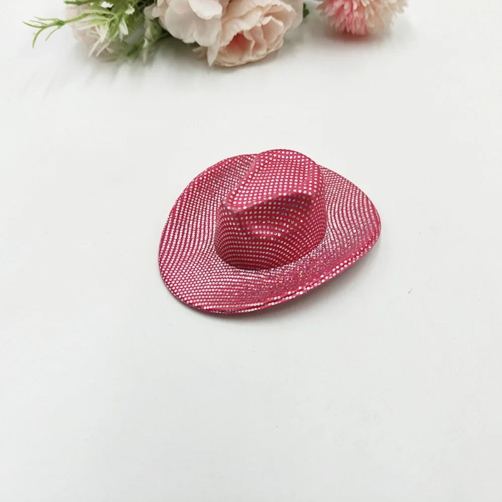 Neon Glitter Cowboy Hat Hair Clip Glowing Disco Party Decoration Accessories Rave Festival Accessories 10 cm