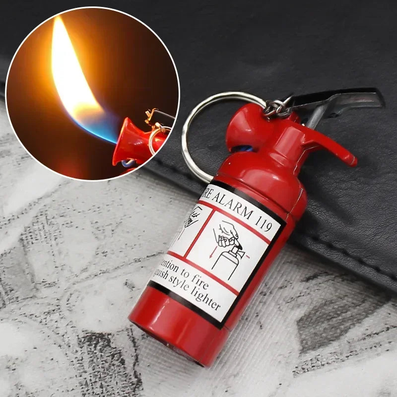 Mini Extinguisher Shaped Open Flame Butane Lighter for Cigarette Unique Refillable Keychain Lighter Smoking Accesoires Men Gifts