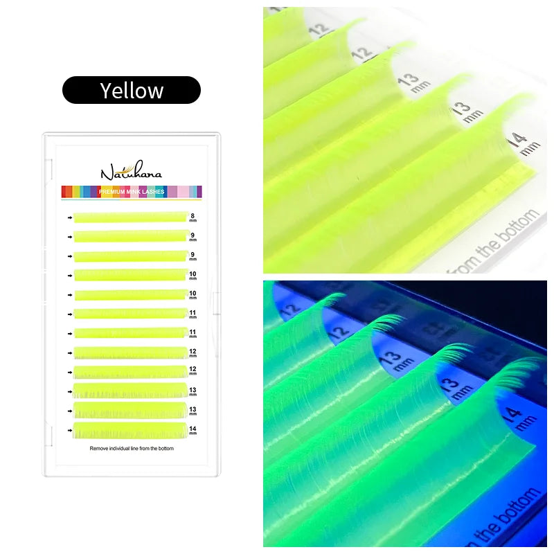 NATUHANA Color Individual Eyelashes Green Red Yellow Blue False Colored Faux Mink Lashes Soft Natural UV Neon Lash Extension