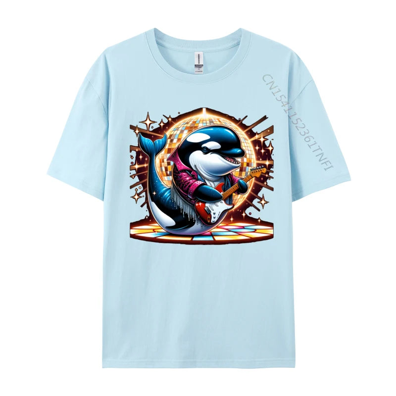 Disco Ball Guitar Orca Whale T Shirt Brand Custom Cotton Men Tees Casual Loose Tee-Shirt Man Top T-Shirts
