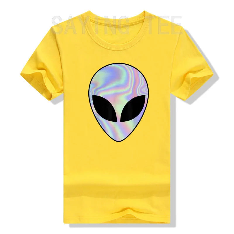 Alien Head T-Shirt Colorful Alien-Ufo Rave Tee Y2k Top I Want To Believe Graphic Outfits Funny Believers In Life on Mars Clothes