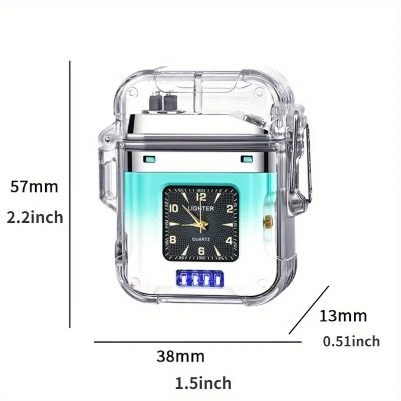 New Waterproof Double Arc Plasma Flashlight, Outdoor Lighter, Transparent Watch, USB Rechargeable, Flameless, Windproof Lighter