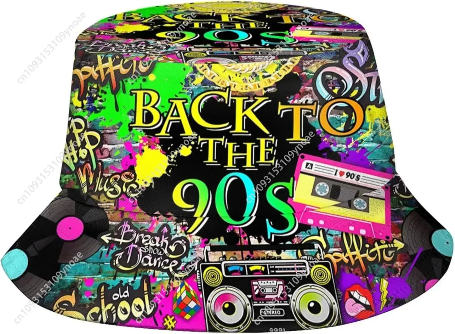 Fashion Retro 80s 90s Bucket Hat Men Women Packable Sun Cap Rave Party Outfit Accessories Fisherman Hats Outdoor Cartoon Pattern