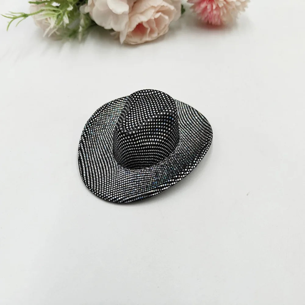 Neon Glitter Cowboy Hat Hair Clip Glowing Disco Party Decoration Accessories Rave Festival Accessories 10 cm