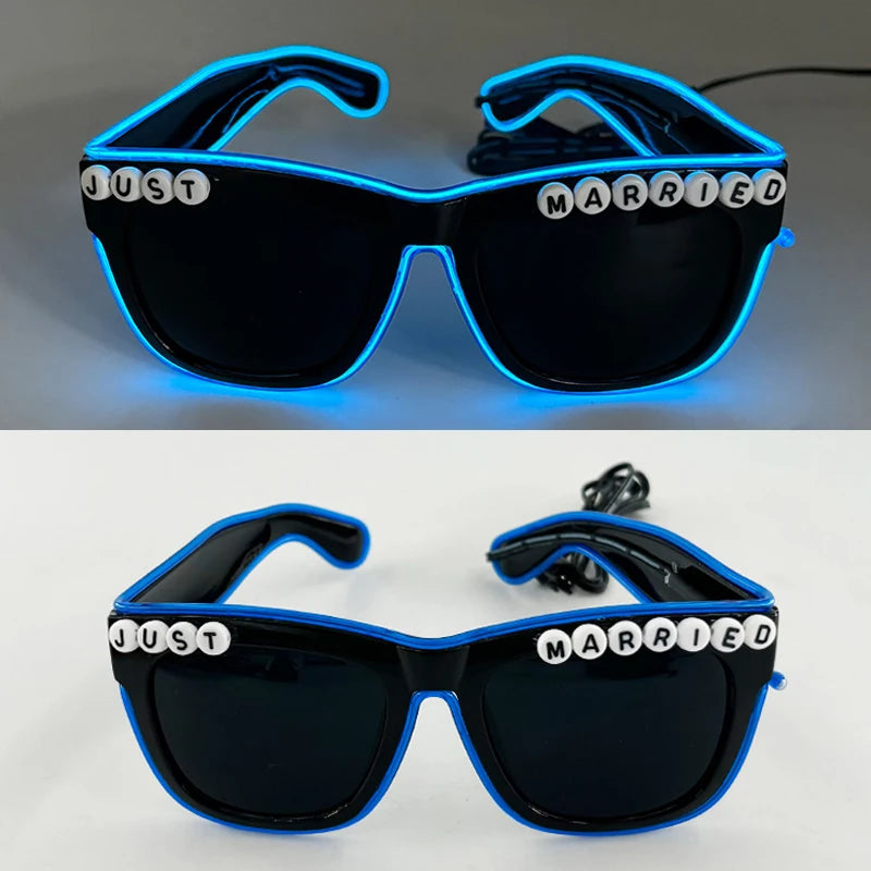 LED Just Married Glasses Wedding Bride To Be Surprise Gift Couple Glasses Souvenirs Glowing Heart Glasses Married Sunglasses