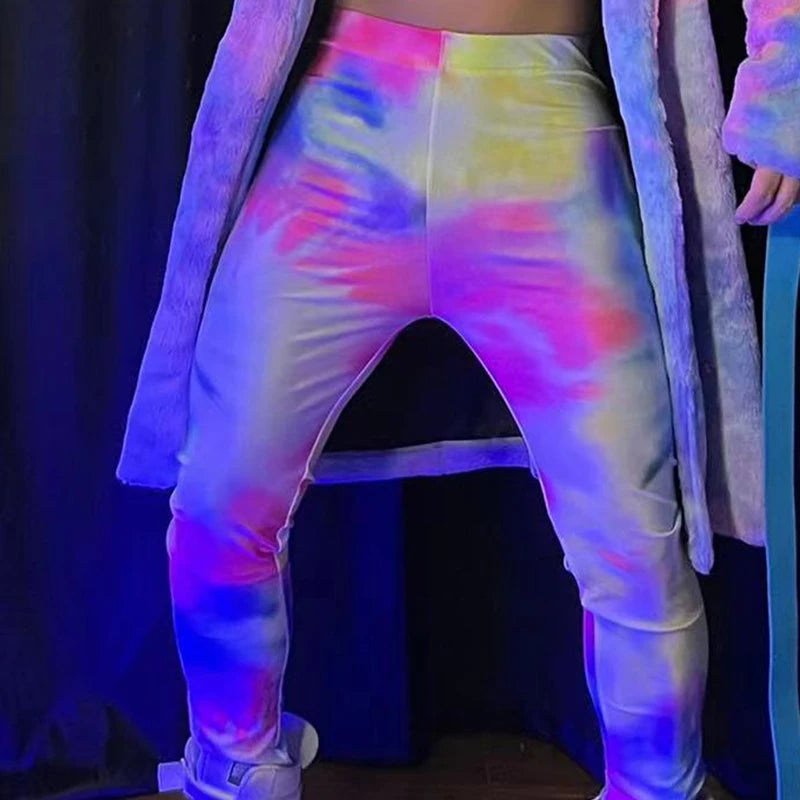 Tie-dye Fur Long Coat Leggings Men Festival Rave Outfit Male Gogo Costume Burning Man Nightclub Dj Ds Rave Clothing XS3148