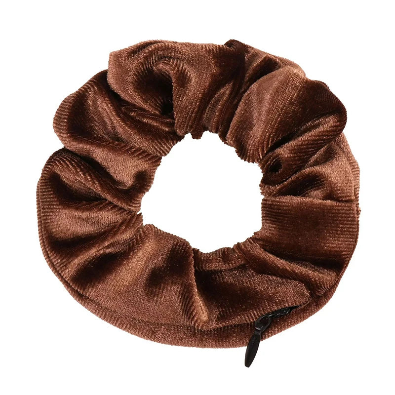 1PC Portable Hidden Safe Sight Secret Hair Tie Storage Case Hair Scrunchie With Zipper Hide Key Cash Jewelry Hair Accessories
