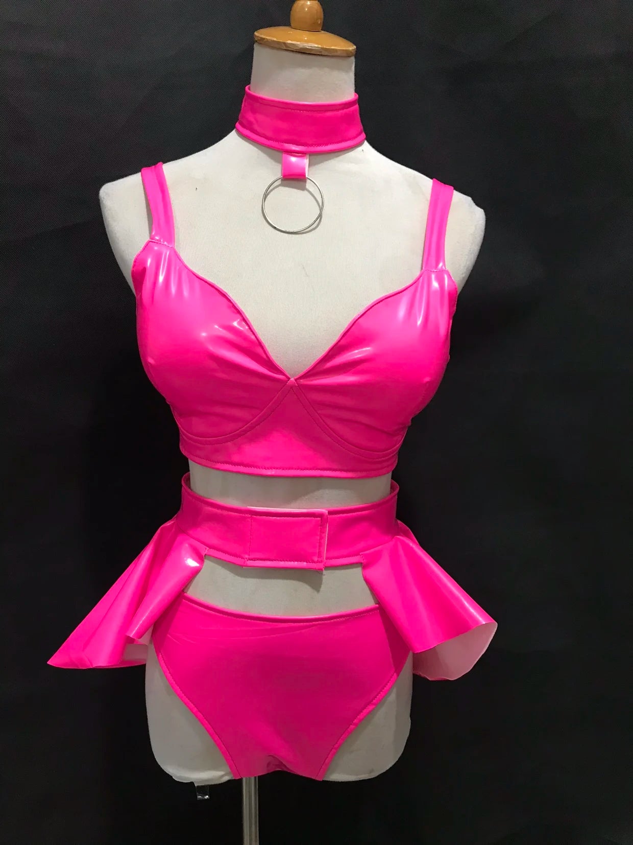 Sexy Bar DJ DS Gogo Costume Fluorescent Green Pink Bikini Skirt Rave Outfits Nightclub Pole Dancing Performance Stage Dance Wear