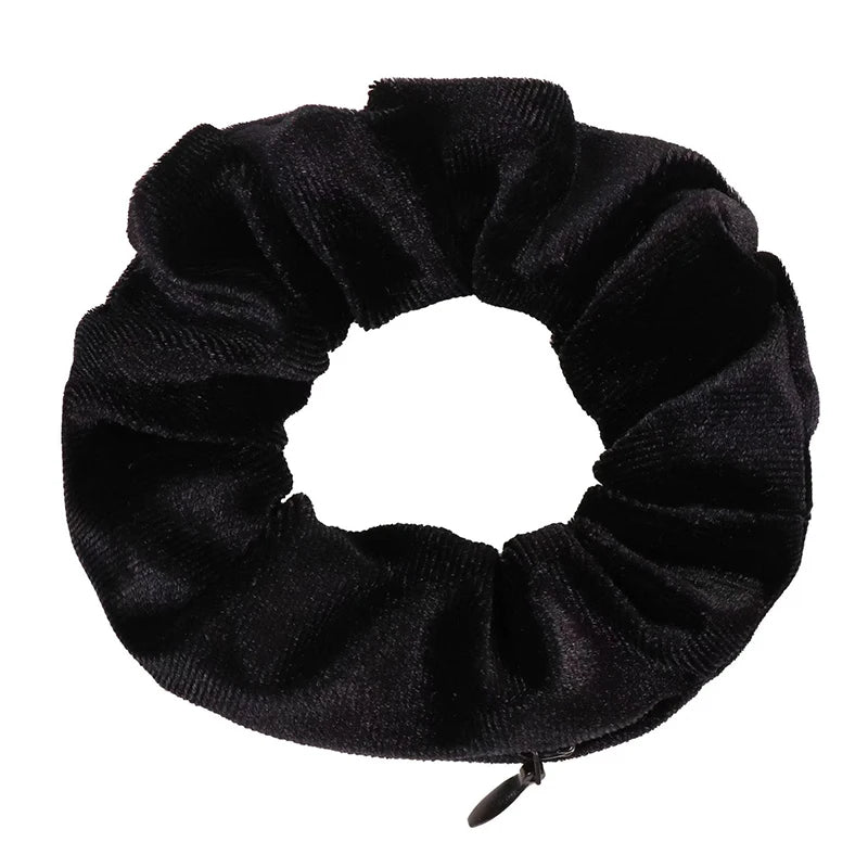 1PC Portable Hidden Safe Sight Secret Hair Tie Storage Case Hair Scrunchie With Zipper Hide Key Cash Jewelry Hair Accessories