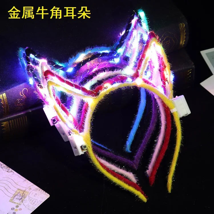 6/12/24 pcs Led Glow Cat Bunny Ear Horn Hairbands Light Up Flash Headband Women Girl LED Neon Birthday Wedding Party Supplies