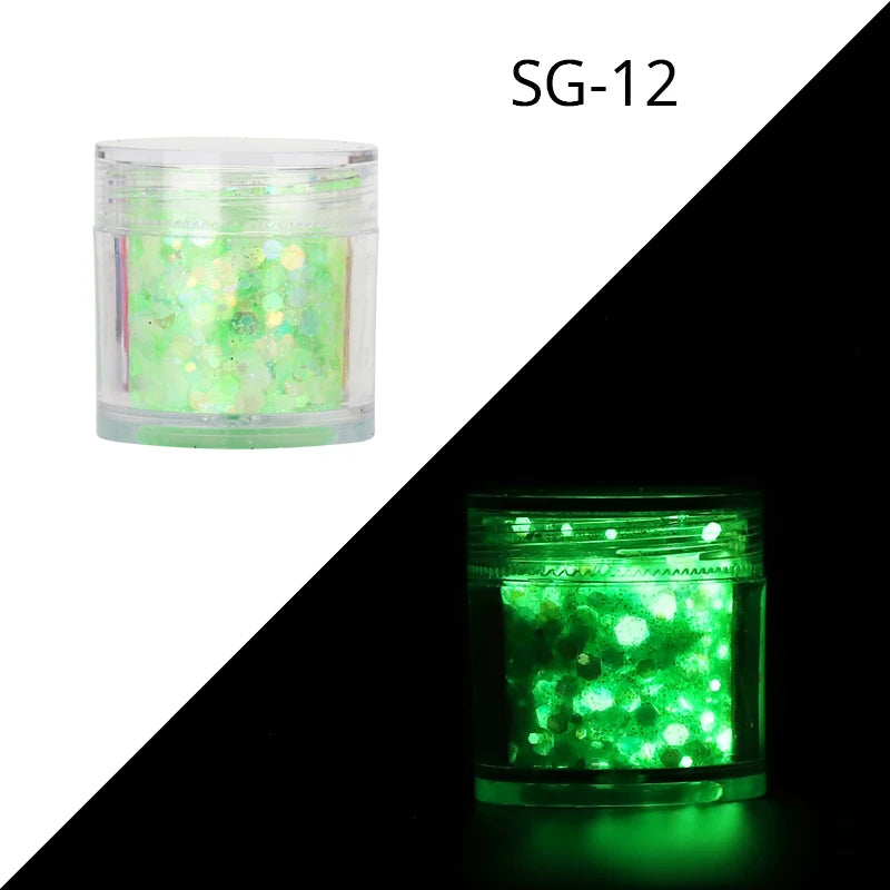 15Colors Holographic Luminous Sequins Glow in the Dark Nail Art Neon Glitters Mixed Hexagon Powder Manicure Body/Eyes/Face Flake