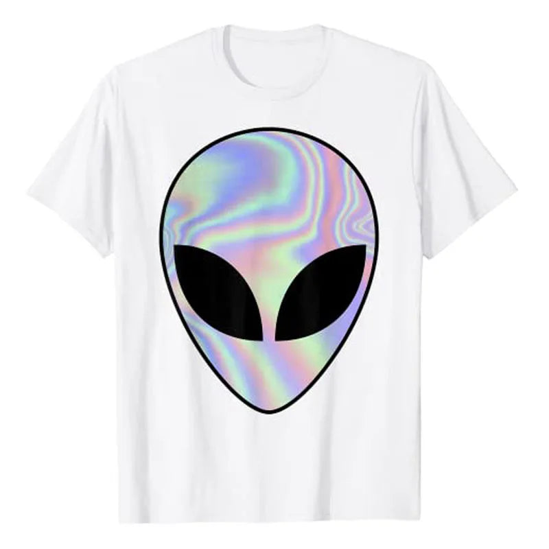Alien Head T-Shirt Colorful Alien-Ufo Rave Tee Y2k Top I Want To Believe Graphic Outfits Funny Believers In Life on Mars Clothes