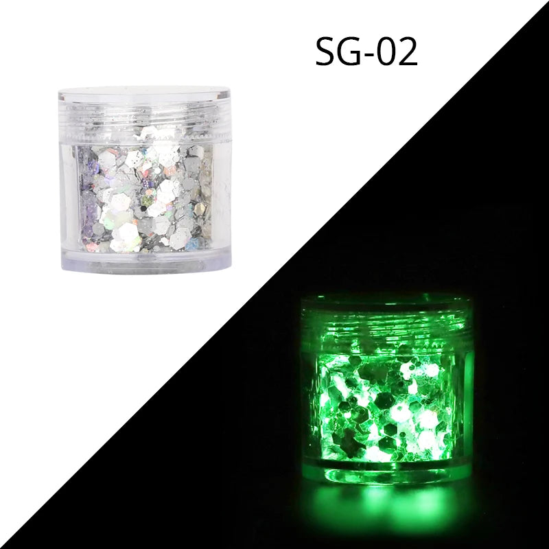 15Colors Holographic Luminous Sequins Glow in the Dark Nail Art Neon Glitters Mixed Hexagon Powder Manicure Body/Eyes/Face Flake