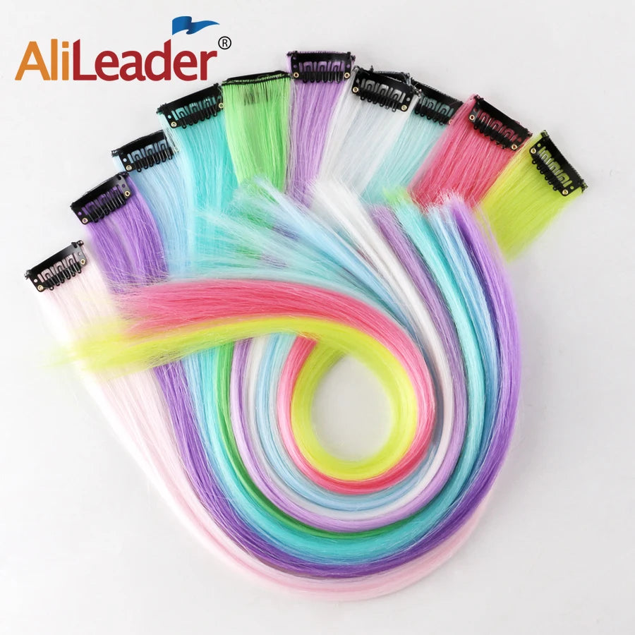 20inch Glow In Hair Extensions Clip In Colored Hairpieces Party Rainbow Hair Clips Synthetic Neon Fake Hairpiece For Women