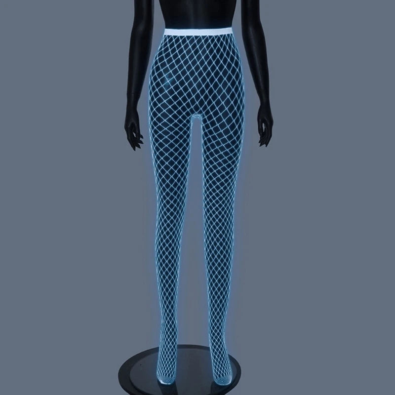 High Waist Fishnets Tights Thigh High Stockings Glow in the Dark Fishnets Stockings Night Lights Tights Pantyhose Womens