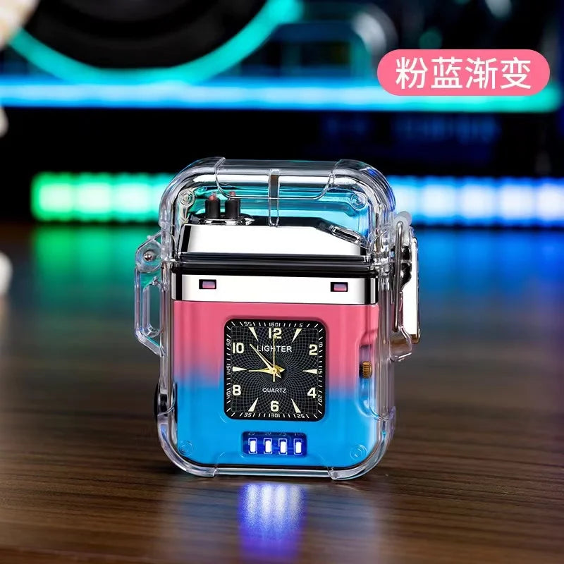 New Waterproof Double Arc Plasma Flashlight, Outdoor Lighter, Transparent Watch, USB Rechargeable, Flameless, Windproof Lighter