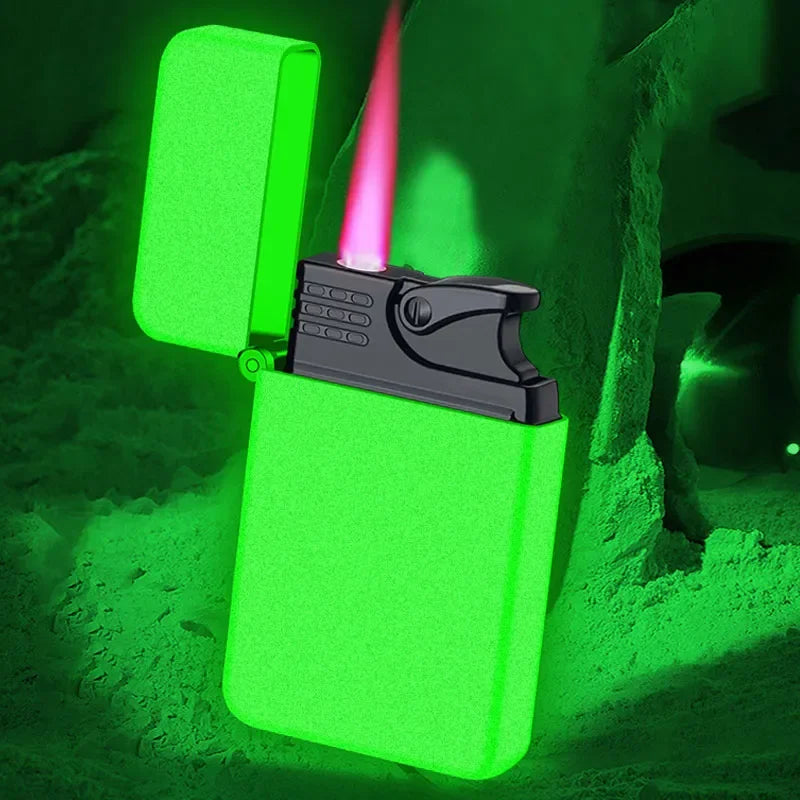 Metal Jet Red Flame Lighter Luminous Cigar Lighter Refillable Butane Adjustable Flame Portable Windproof Gas Lighter Men's Gifts