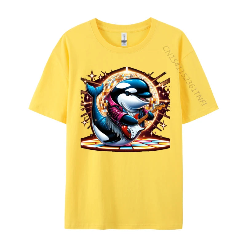 Disco Ball Guitar Orca Whale T Shirt Brand Custom Cotton Men Tees Casual Loose Tee-Shirt Man Top T-Shirts